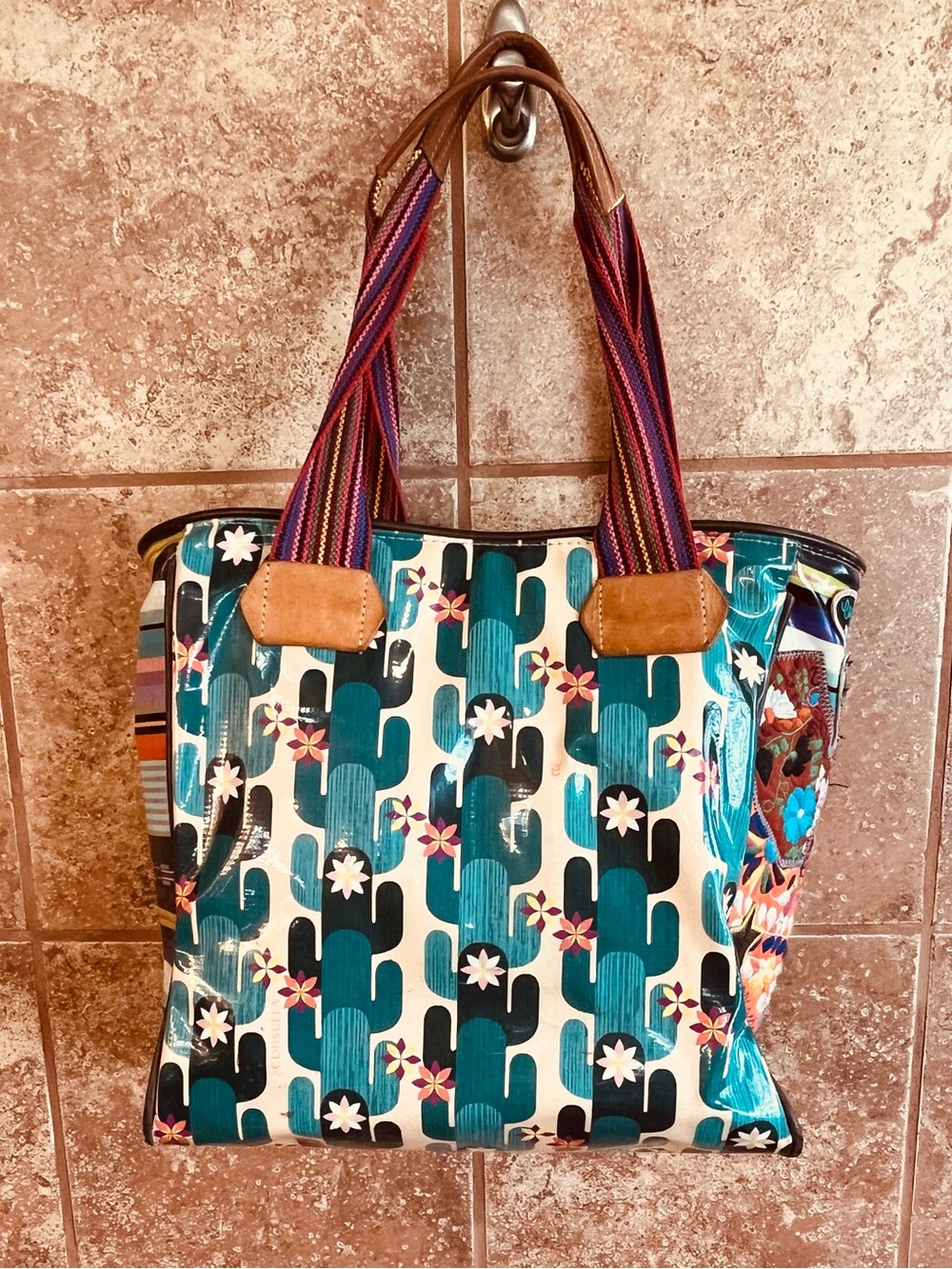 Consuela Original Used Dezi Floral Tote Bag with Striped Handles - Picture 2 of 12